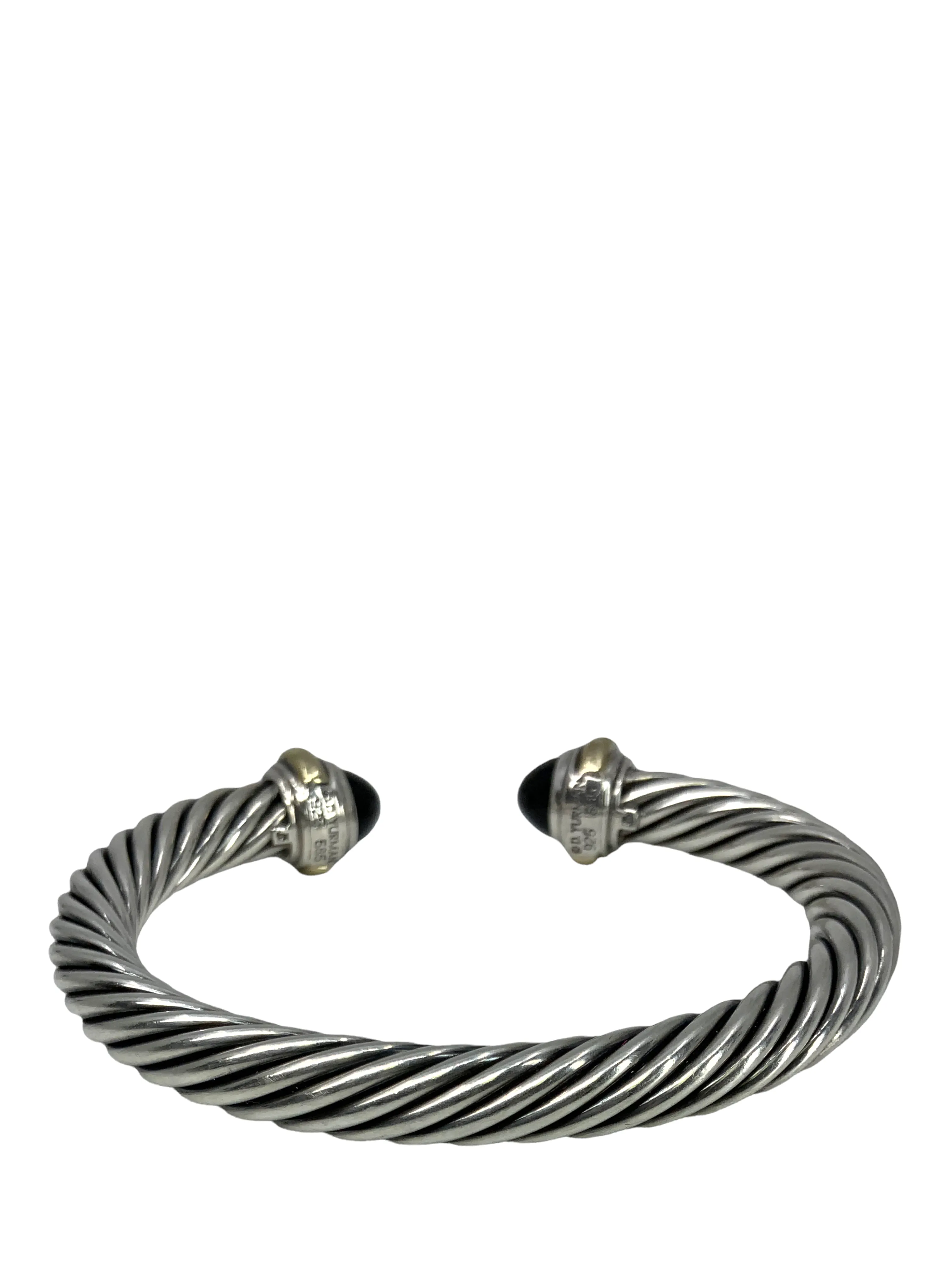 David Yurman Cable Sterling Silver and 14k Gold Onyx 7mm Bracelet