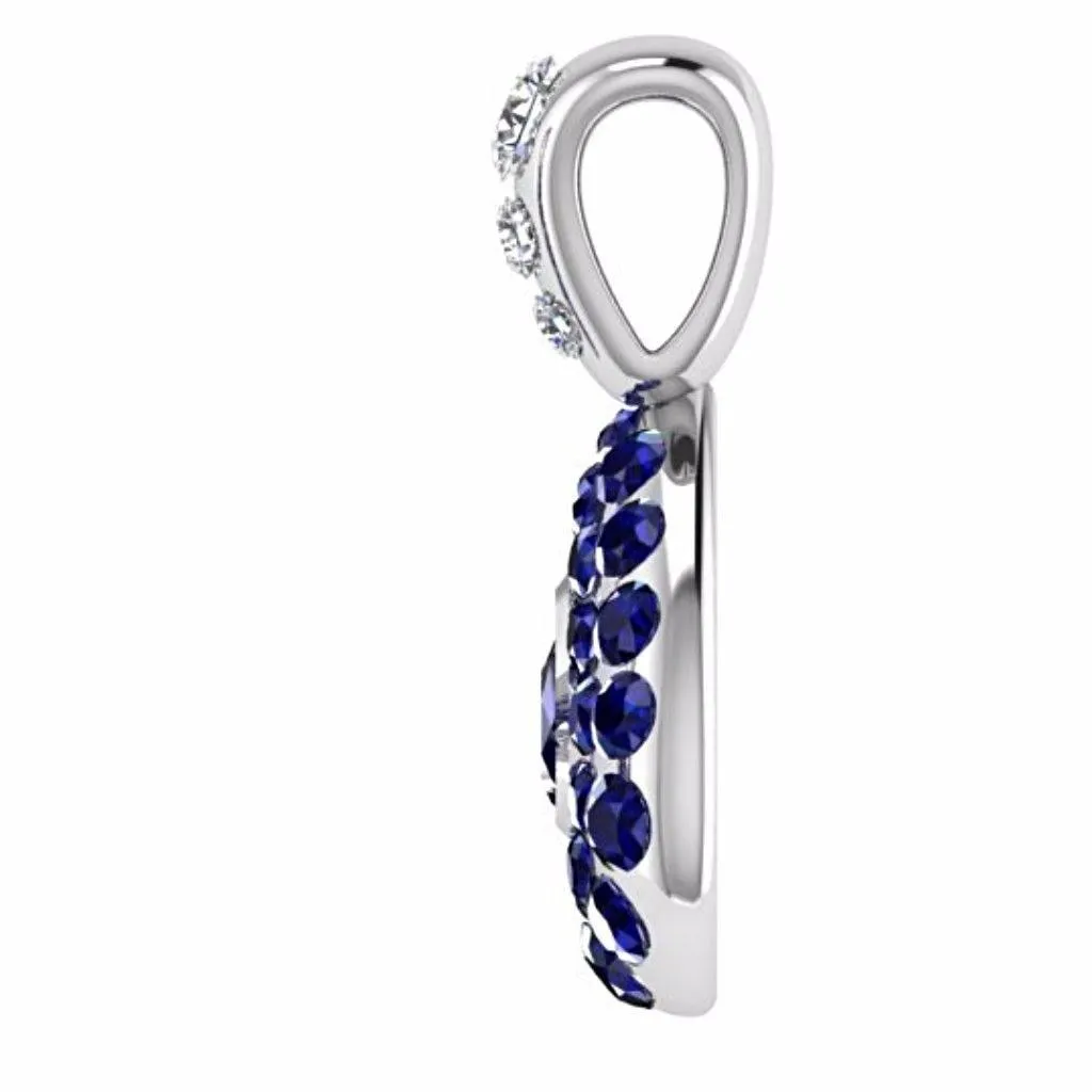 Diamond and Sapphire Pear Shaped Pendant 14K White Gold