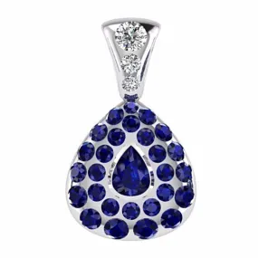 Diamond and Sapphire Pear Shaped Pendant 14K White Gold