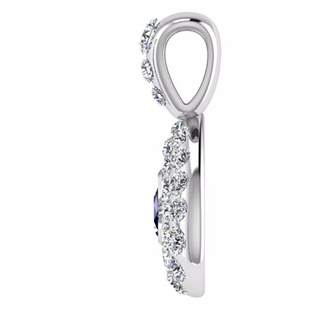 Diamond and Sapphire Pear Shaped Pendant 14K White Gold