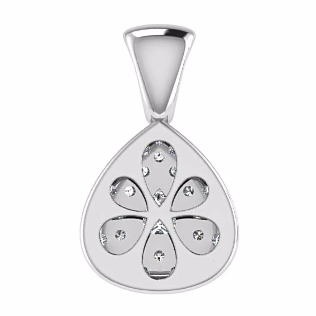 Diamond and Sapphire Pear Shaped Pendant 14K White Gold