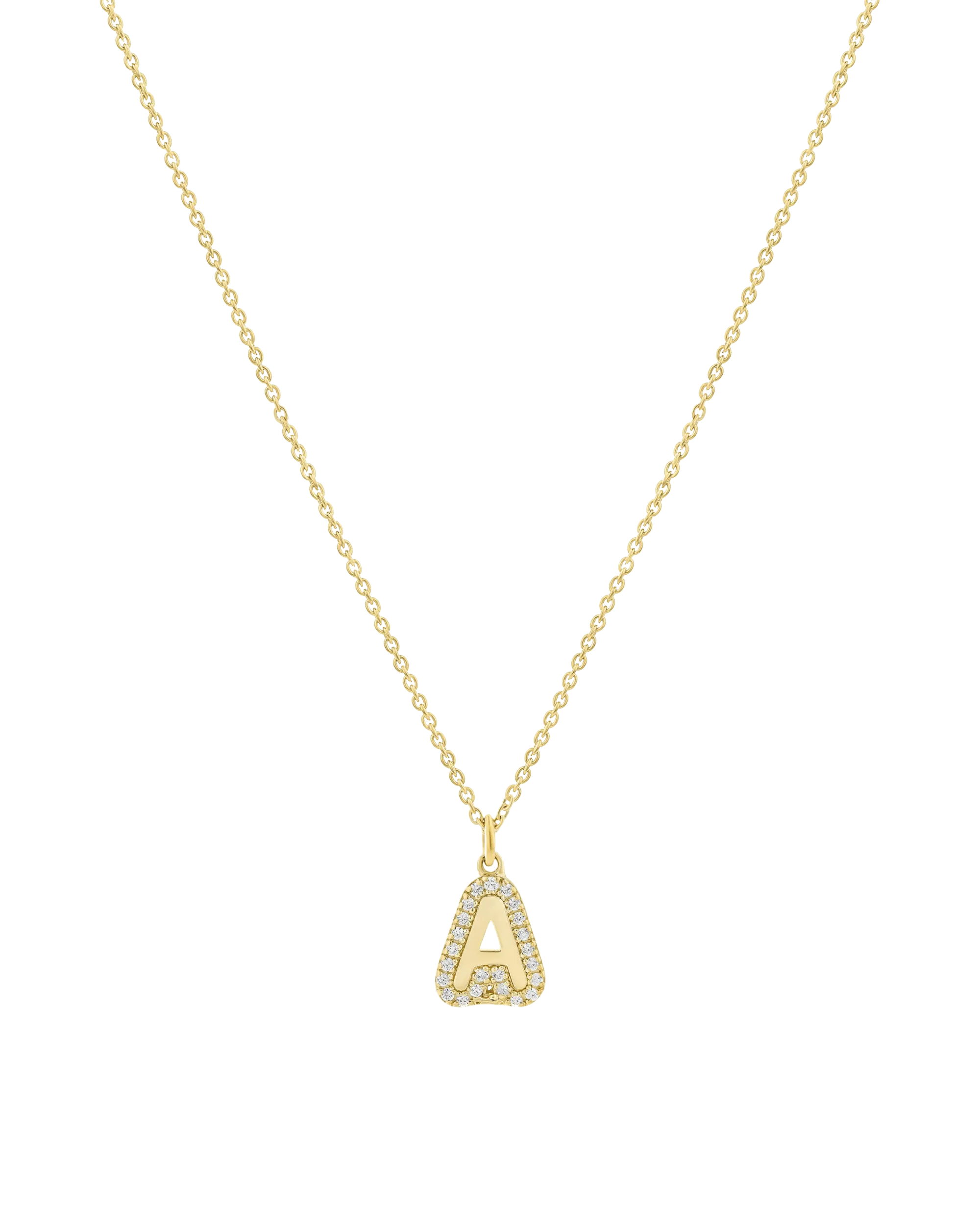 Diamond Bubble Initial Necklace - 14K Yellow Gold