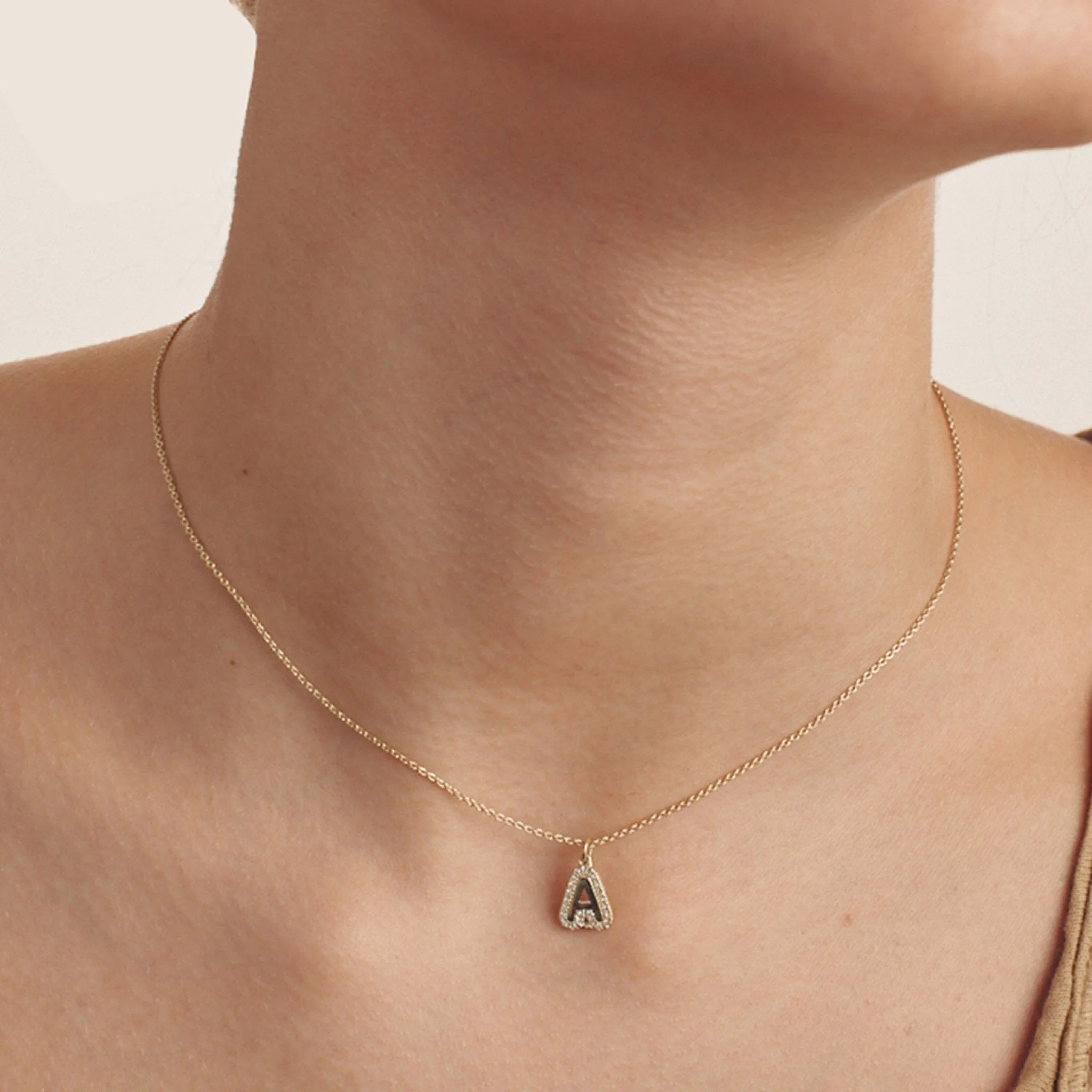 Diamond Bubble Initial Necklace - 14K Yellow Gold