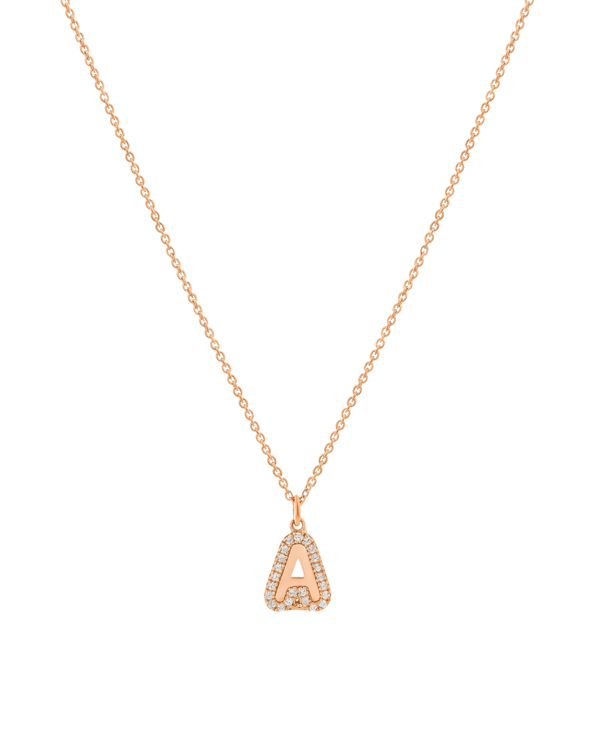 Diamond Bubble Initial Necklace - 14K Yellow Gold