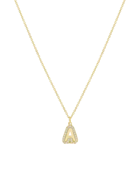 Diamond Bubble Initial Necklace - 14K Yellow Gold