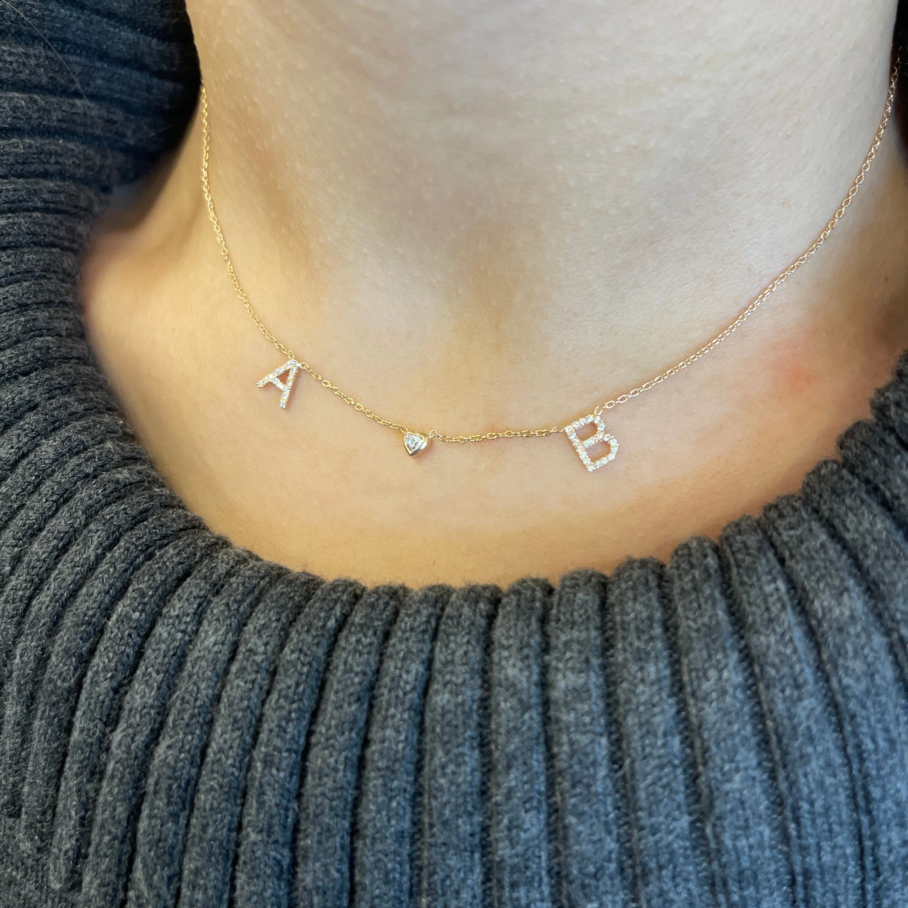 Diamond Couple's Initials and Charm Necklace