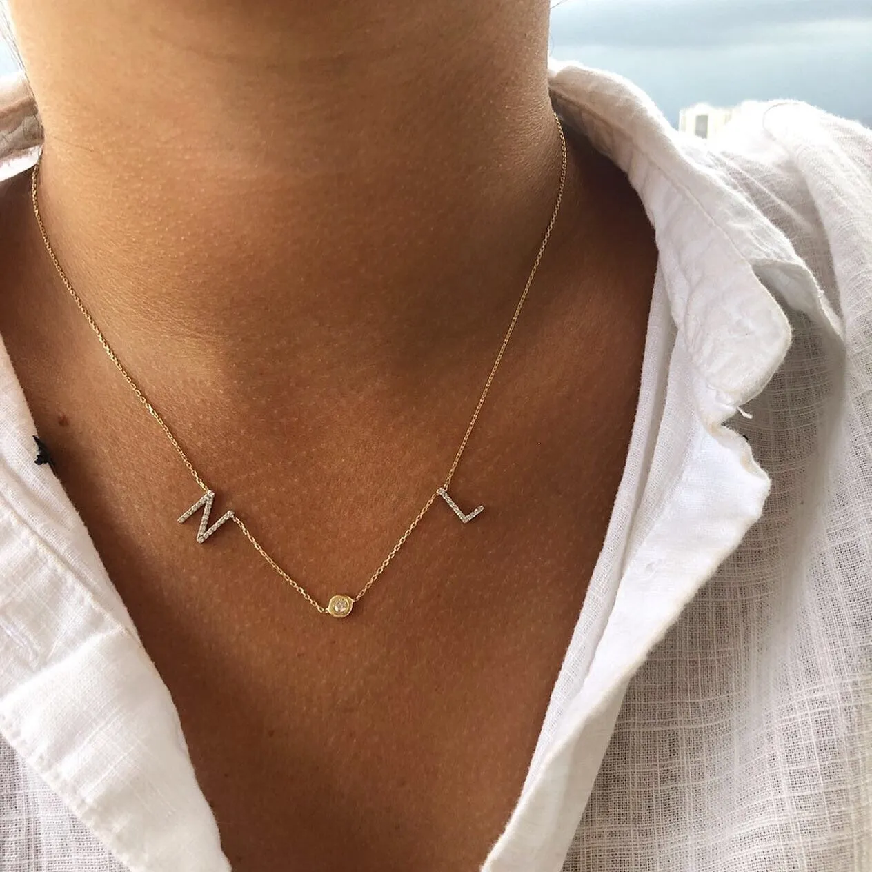 Diamond Couple's Initials and Charm Necklace