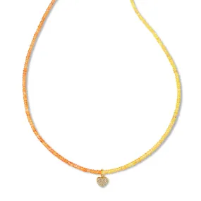 Diamond Heart Gemstone Necklace - Orange & Yellow Sapphire