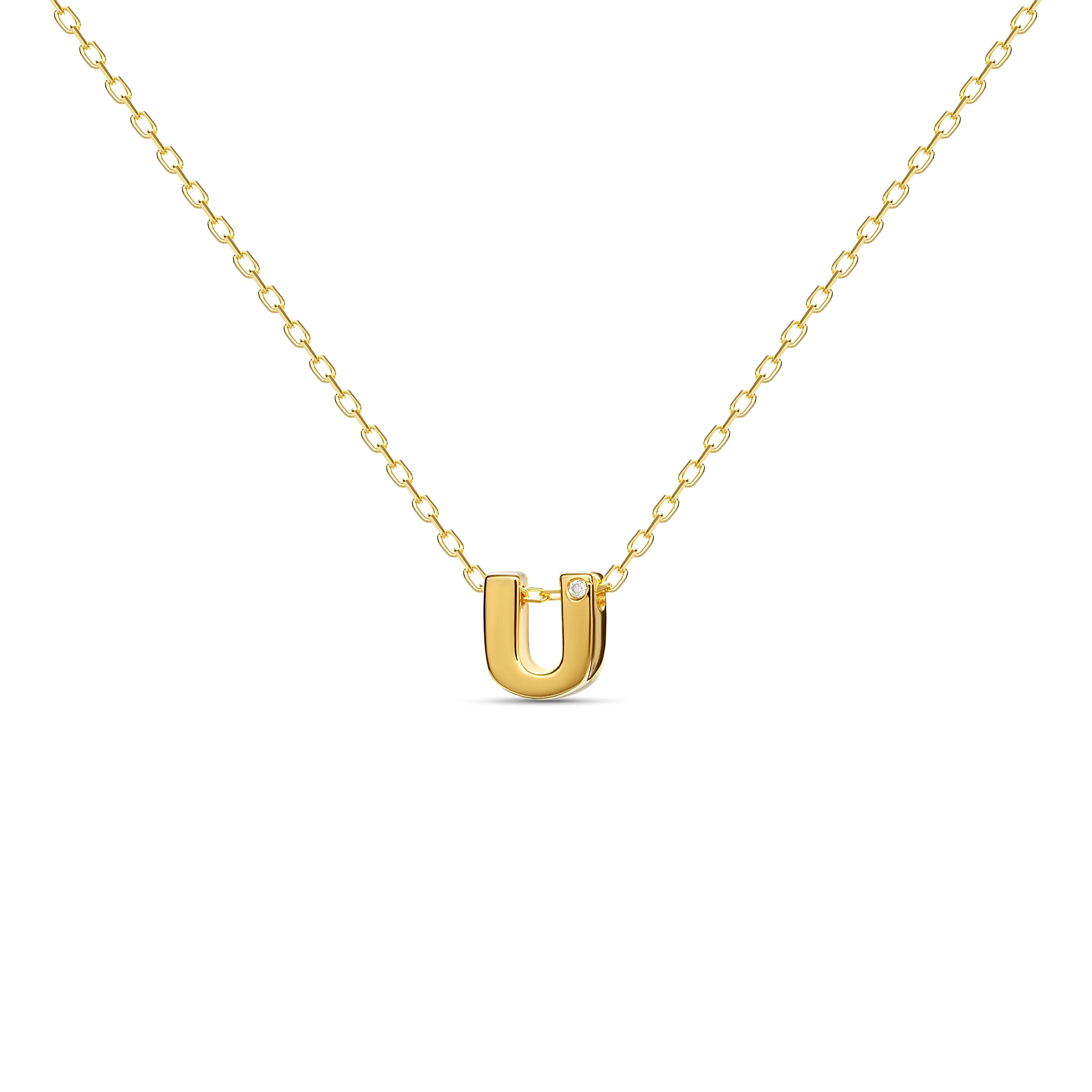 Diamond Letter Necklace "U" - 18 karat gold vermeil on sterling silver, diamond 0.01 carat