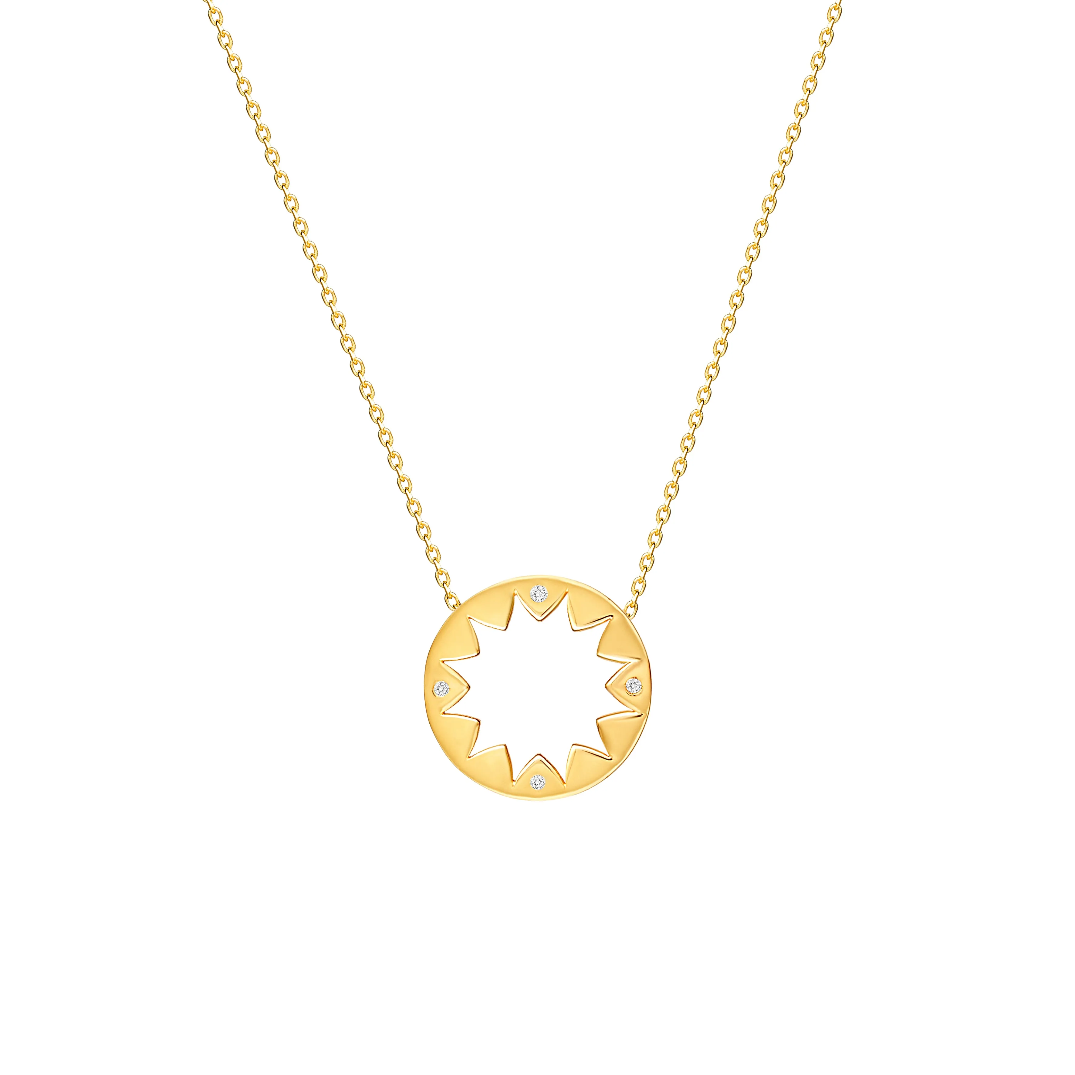 Diamond Sun Pendant - 14 karat gold diamond pendant, diamonds 0.03ct