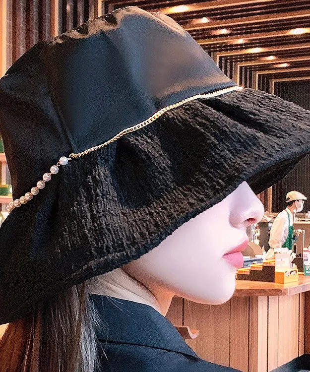 DIY Black Patchwork Pearl Organza Bucket Hat