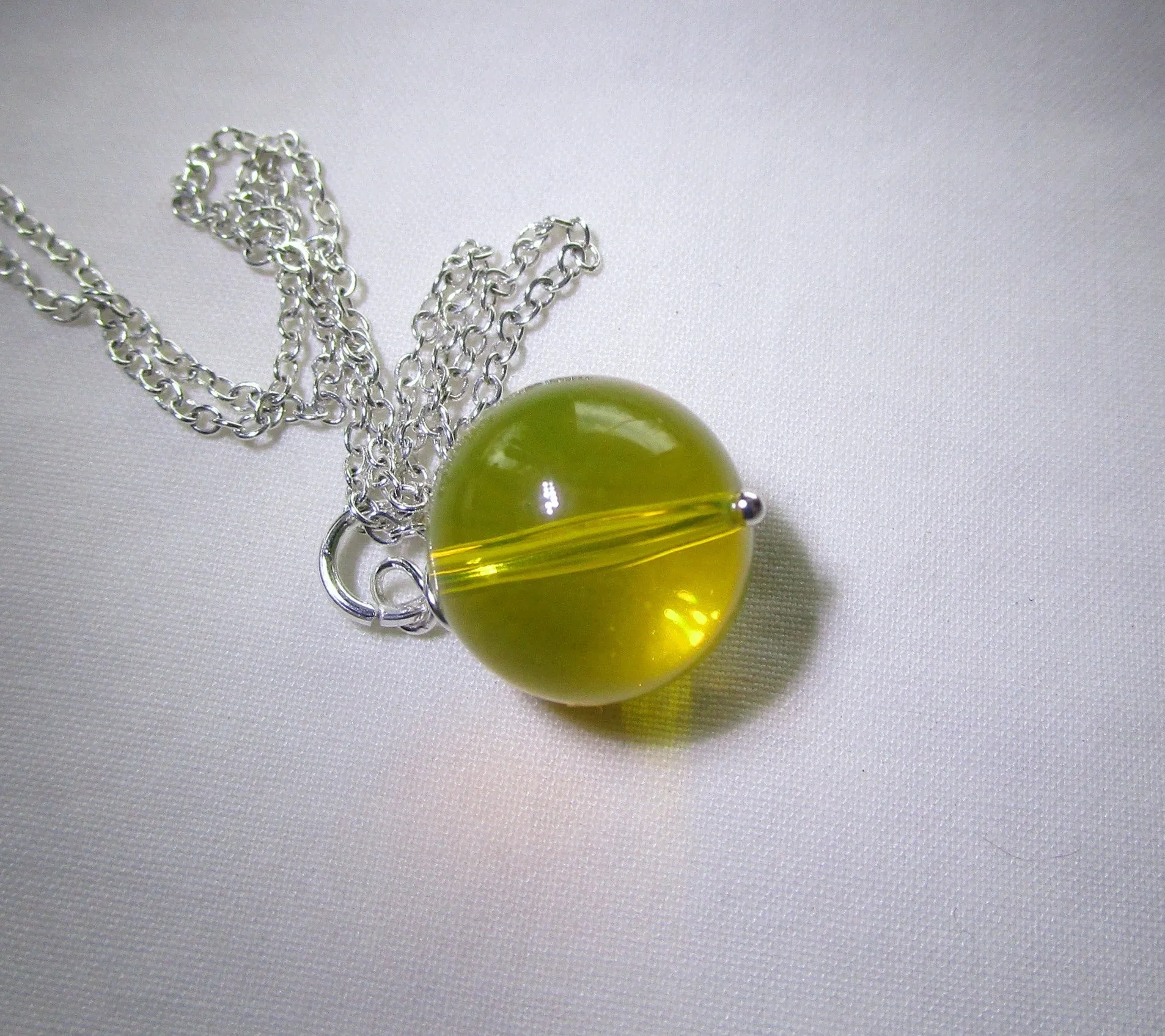 Dominican Blue Amber Bead Sphere Pendant Necklace