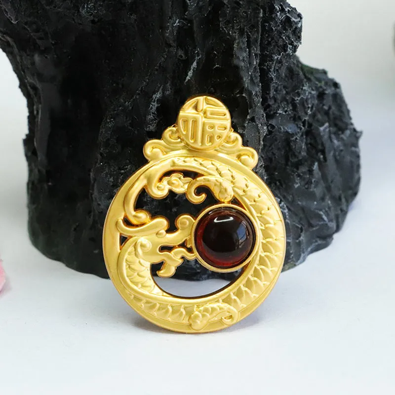 Dragon Pendant Crafted in Sterling Silver with Beeswax Amber