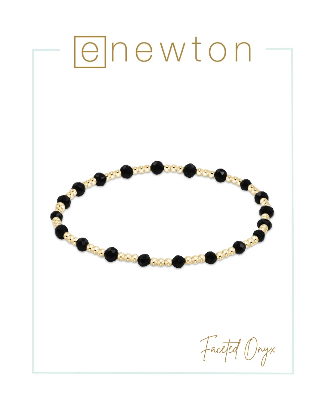 E Newton Gemstone Gold Sincerity Pattern 3mm Bracelet - Faceted Onyx