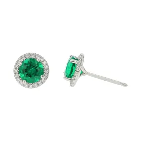 Emerald and Diamond Halo Stud Earrings