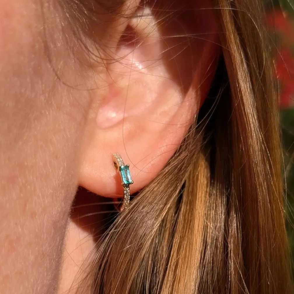 Emerald and Diamond Huggie Earrings