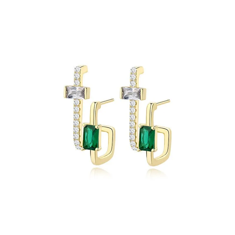 Emerald Cut Cross Stud Earrings