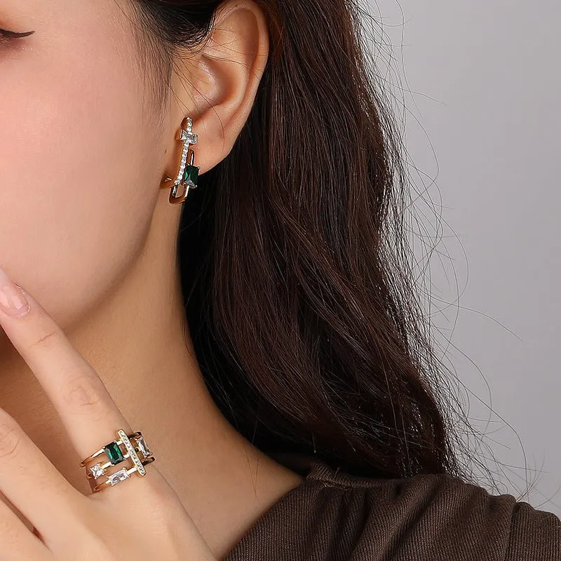 Emerald Cut Cross Stud Earrings