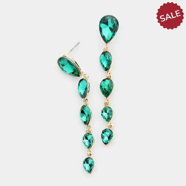 Emerald Green Crystal Teardrop Dangle Earrings