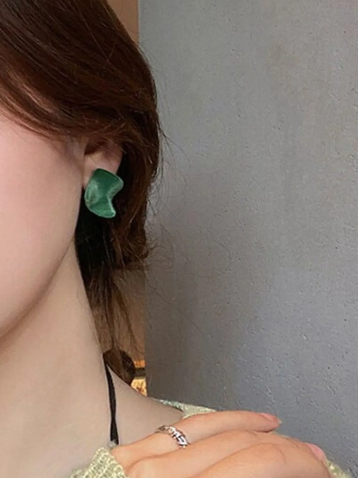 Enchanting Emerald Geometric Velvet Earrings