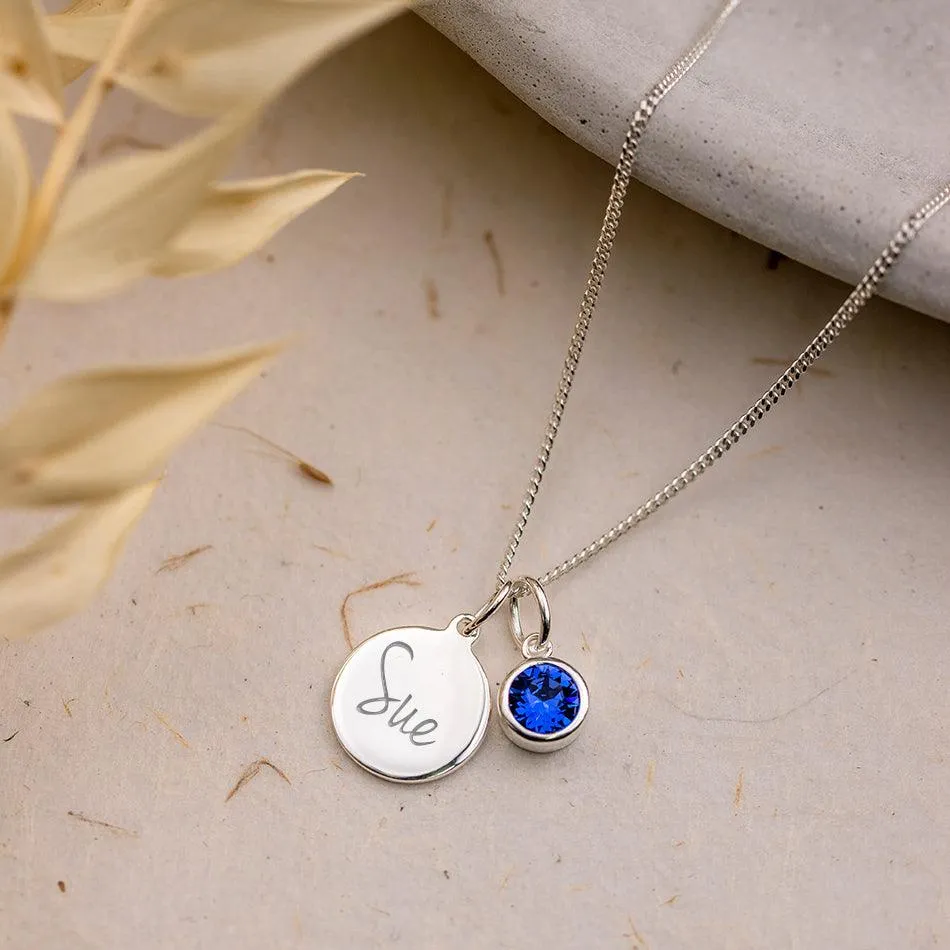 Engraved September Birthstone Necklace