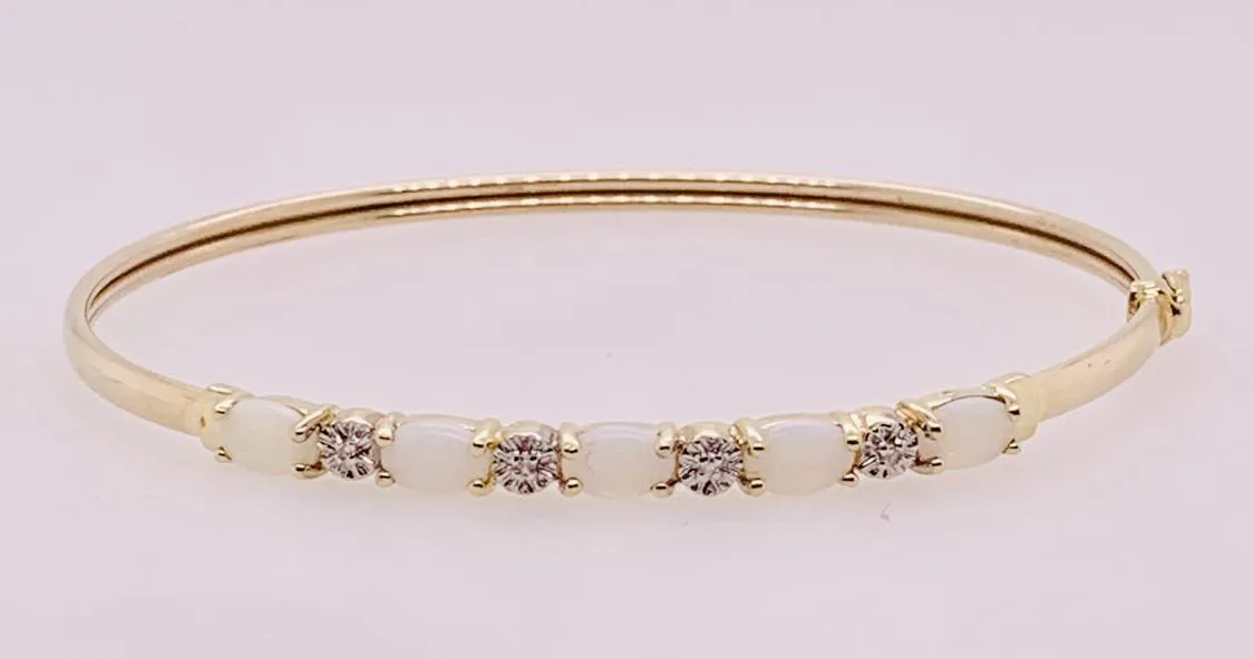 Estate 10K Opal and Diamond Bracelet