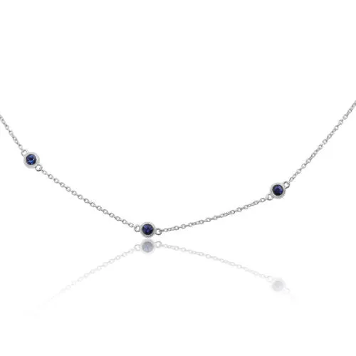 ESTATE 1.69CT AAA SAPPHIRE 14KT YELLOW GOLD 11 STONE BEZEL BY THE YARD NECKLACE