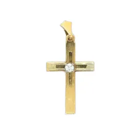 Estate Cross Pendant with Diamond in 14K Yellow Gold