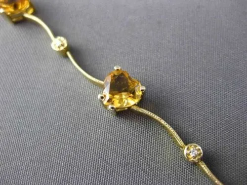 ESTATE LONG 3.85CTW DIAMOND & AAA CITRINE 14KT YELLOW GOLD HEART LOVE BRACELET