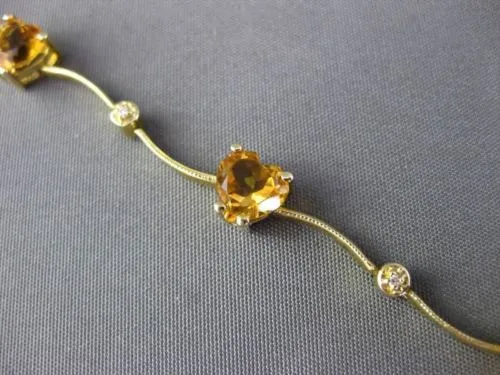 ESTATE LONG 3.85CTW DIAMOND & AAA CITRINE 14KT YELLOW GOLD HEART LOVE BRACELET