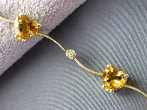 ESTATE LONG 3.85CTW DIAMOND & AAA CITRINE 14KT YELLOW GOLD HEART LOVE BRACELET