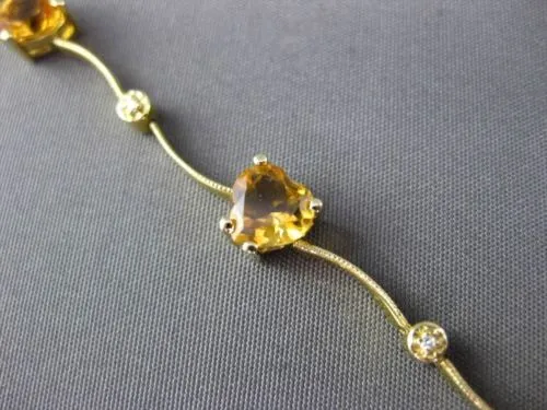 ESTATE LONG 3.85CTW DIAMOND & AAA CITRINE 14KT YELLOW GOLD HEART LOVE BRACELET