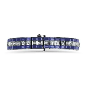 Estate White Gold Synthetic Sapphire and Diamond Line Bracelet