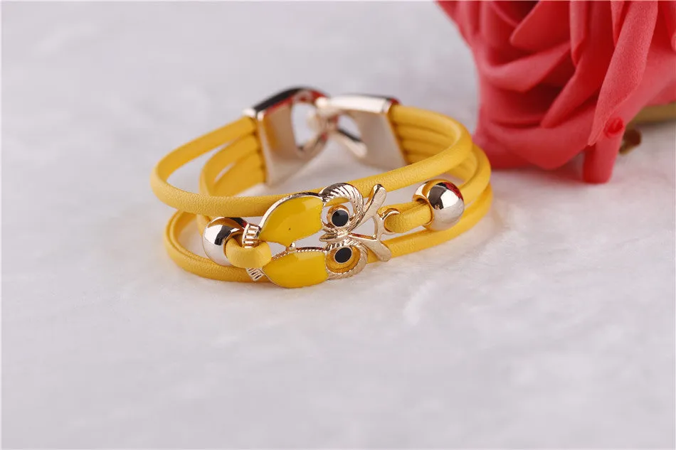 European and American Fashion Owl Beaded Leather Bracelet