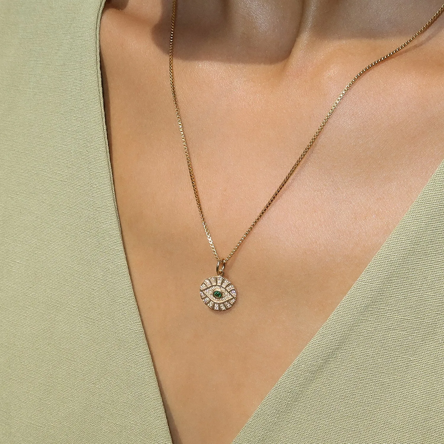 Evil Eye Medallion Necklace | Emerald