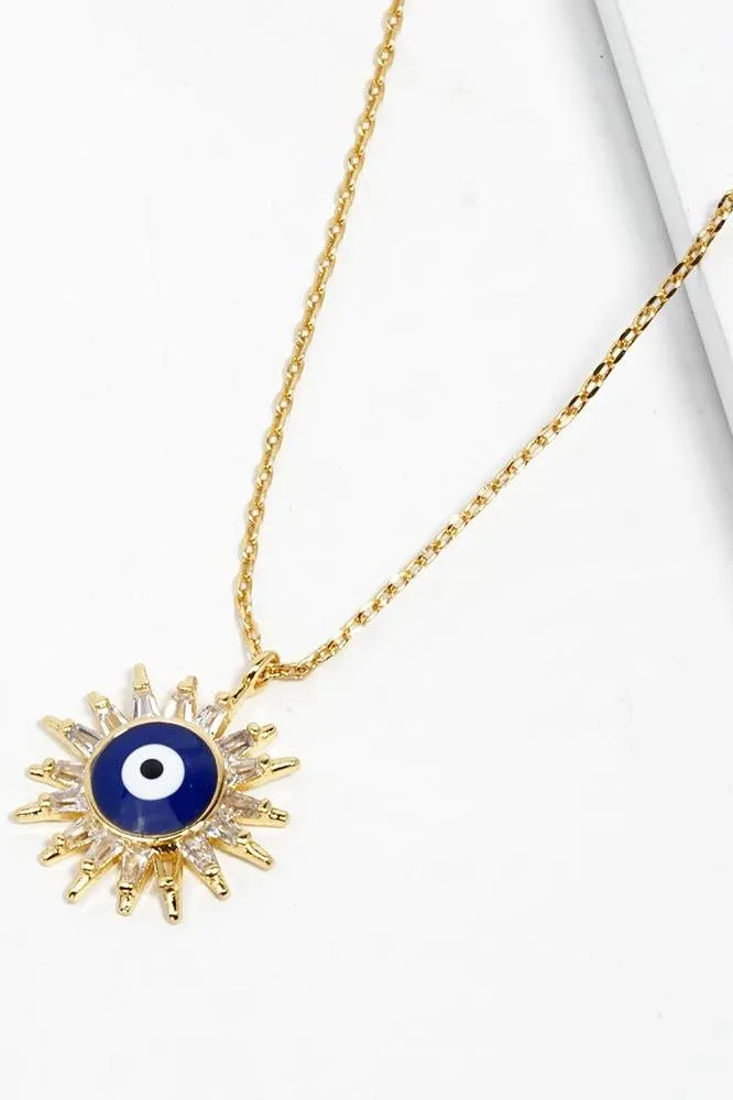 Evil Eye Sun Pendant Necklace - Blue