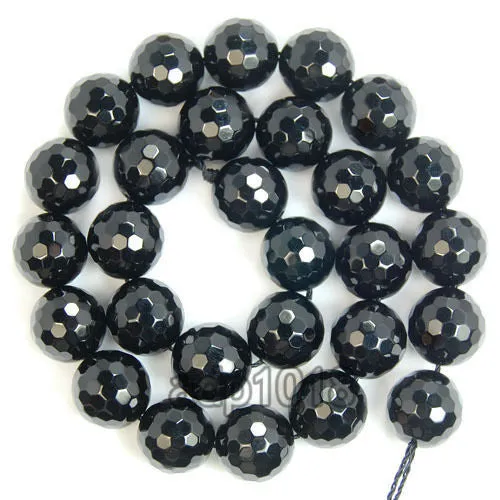 Faceted Natural Black Onyx Gemstone Round Loose Beads on a 15.5" Strand