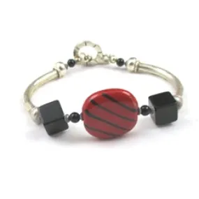 Fair Trade Kazuri Bangle Bracelet in Red and Black.