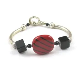 Fair Trade Kazuri Bangle Bracelet in Red and Black.