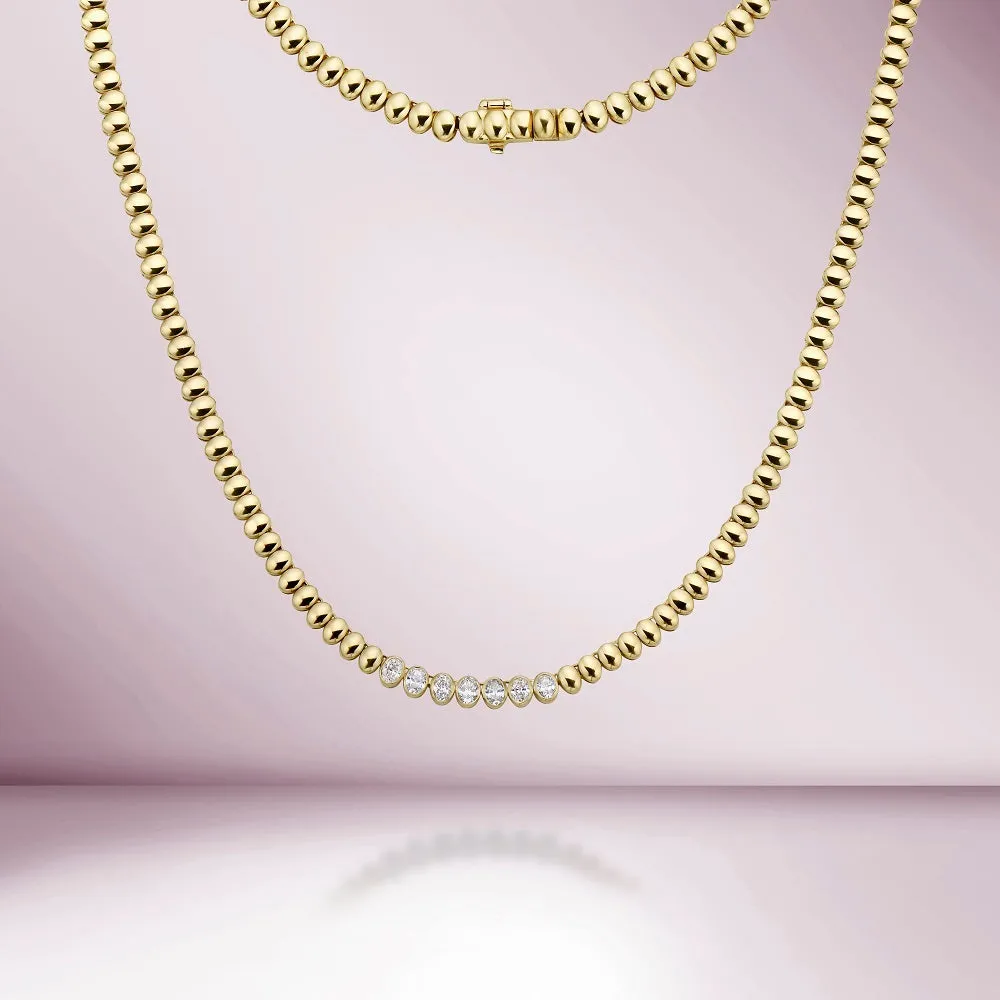 Fancy Oval Necklace With Oval Diamonds (0.63 ct.) Bezel Set in 14K Gold