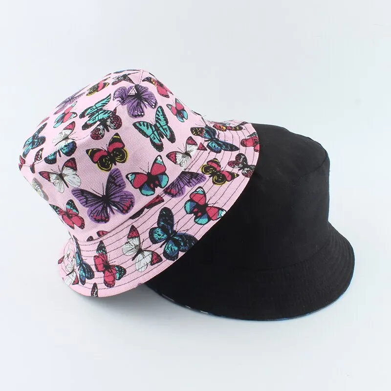 Fashion Korean Pink Cow Print Bucket Hat Women Reversible Fishing Cap Bob Chapeau Autumn Summer