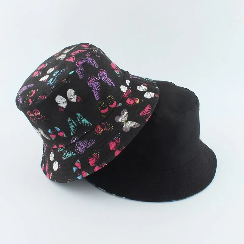 Fashion Korean Pink Cow Print Bucket Hat Women Reversible Fishing Cap Bob Chapeau Autumn Summer