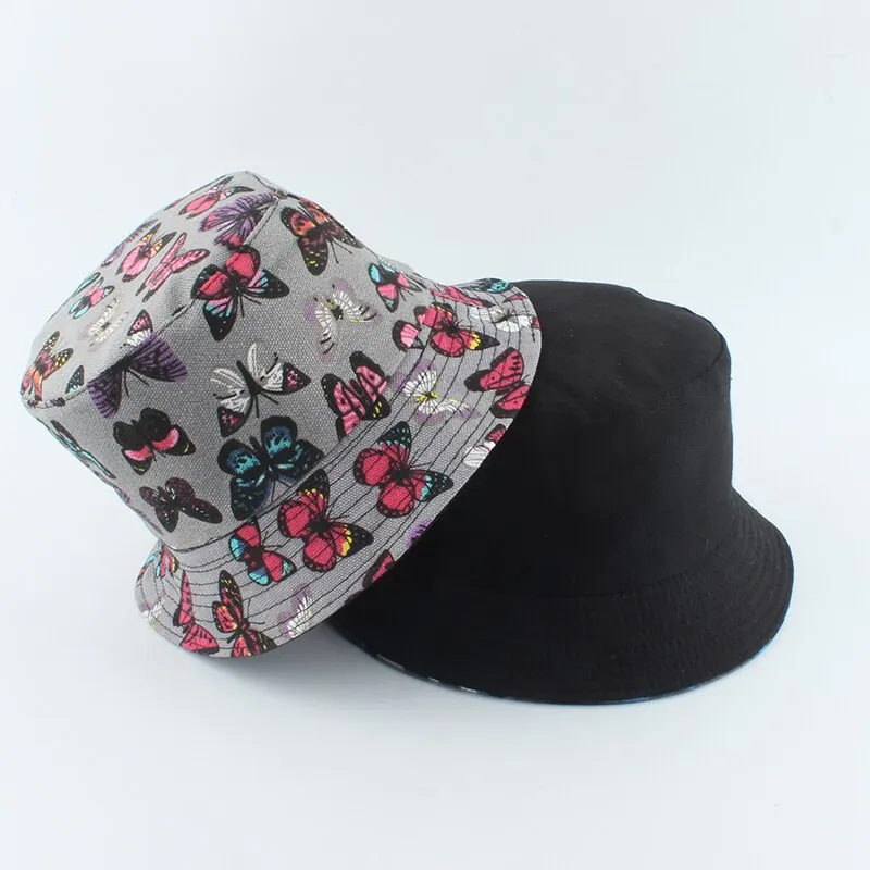 Fashion Korean Pink Cow Print Bucket Hat Women Reversible Fishing Cap Bob Chapeau Autumn Summer