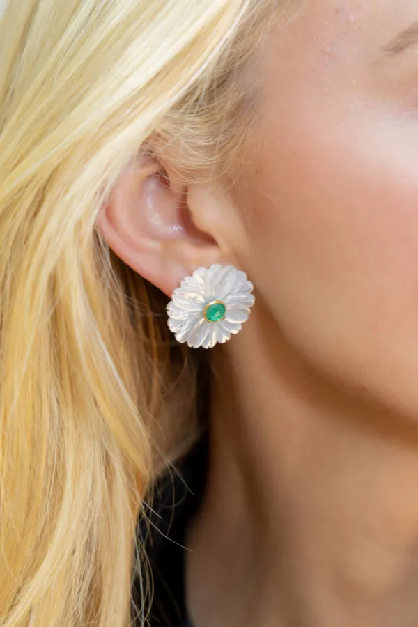 Fleur Mother of Pearl & Emerald Earrings