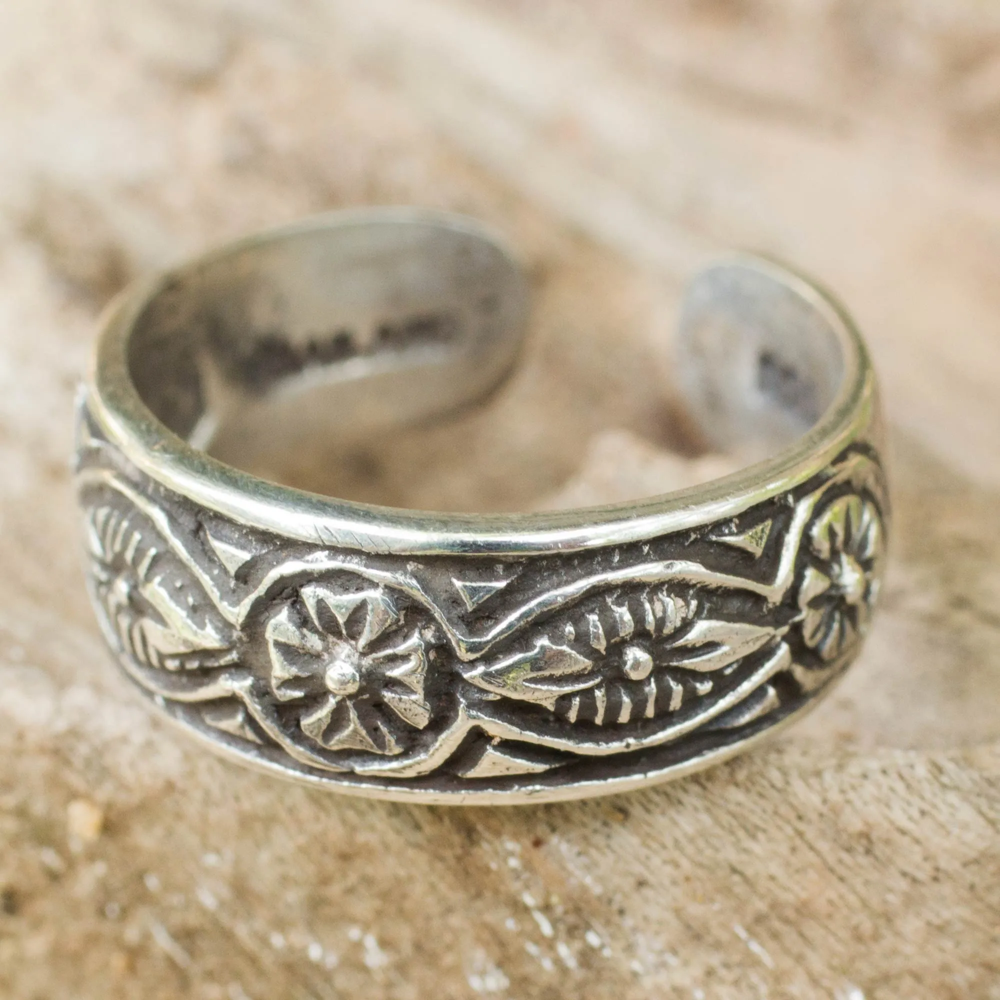 Floral Sterling Silver Toe Ring - Thai Flowers | NOVICA