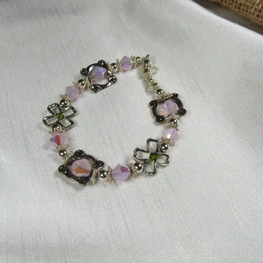 Framed Pink Crystal & handmade Bead Bracelet