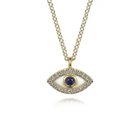 Gabriel & Co- 14K Yellow Gold Diamond and Sapphire Evil-Eye Pendant Necklace with White Enamel