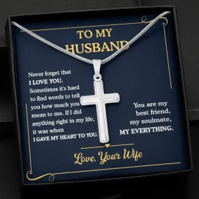 Gave My Heart To You, Personalized Cross Necklace, Message Card Jewelry, Gift For Him