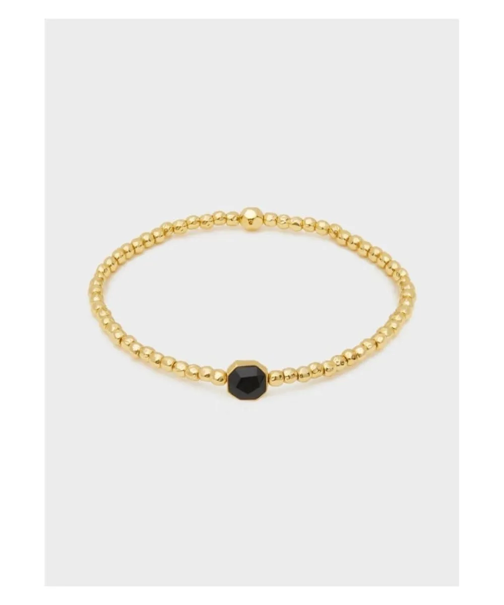 Gemstone Black Onyx Charm Bracelet, Gold