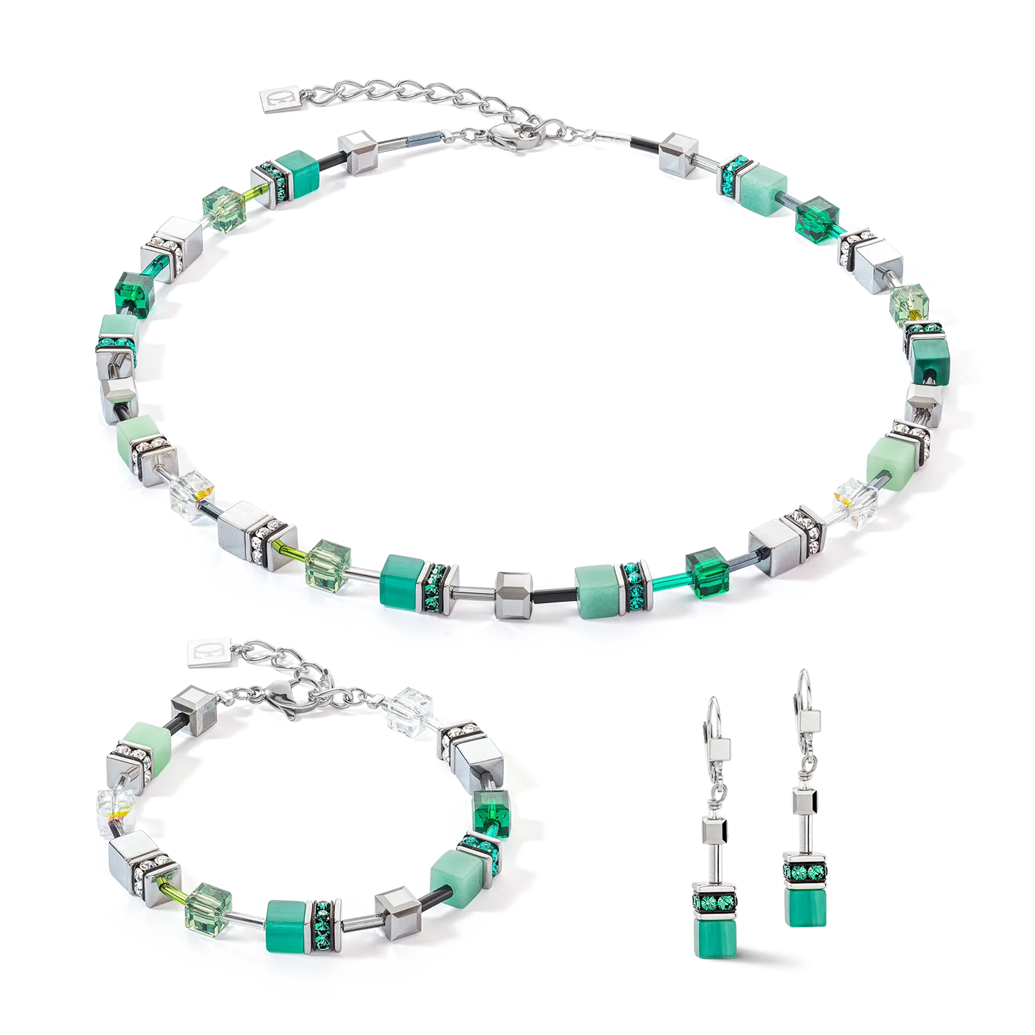 GeoCUBE® Iconic necklace silver-green